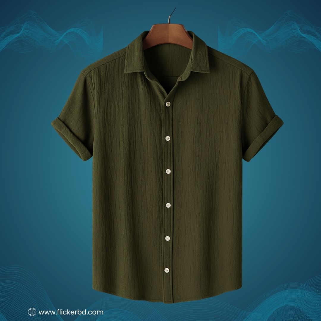 Olive Green Textured Soft Shirt | H-705