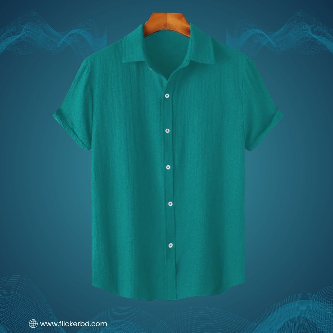 Teal Mist Texture Soft Half Sleeve Shirt |H-620