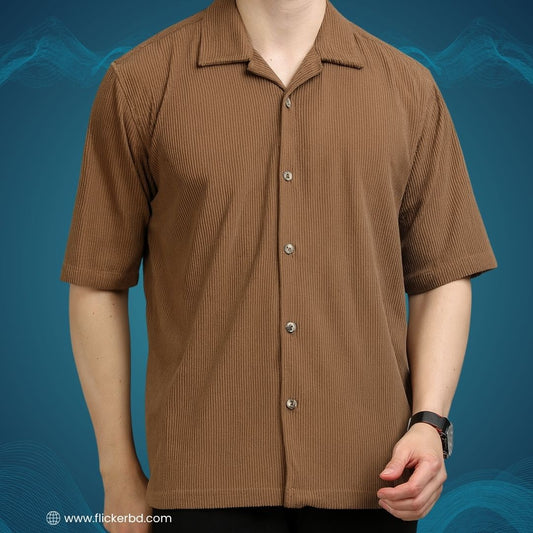 Cuban Collar Corduroy Half Sleeve Shirt |H-200