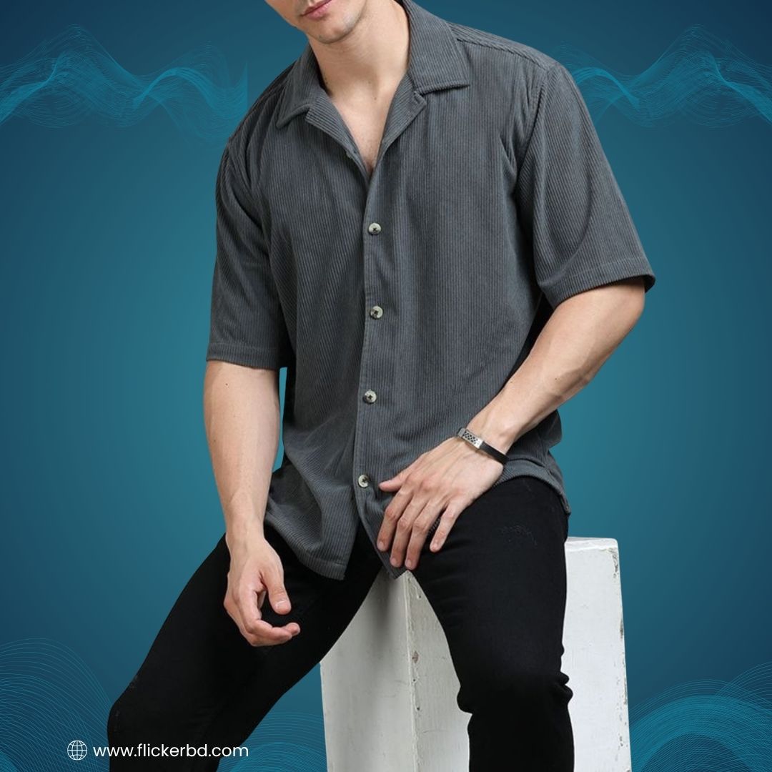 Cuban Collar Corduroy Half Sleeve Shirt |H-203