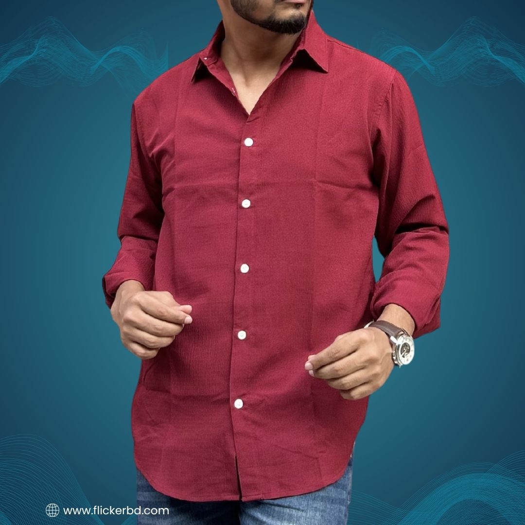 Deep Maroon Textured Soft Full Sleeve Shirt | F-2012