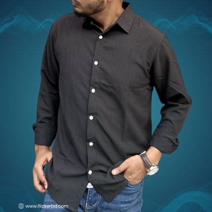 Jet Black Textured Soft Full Sleeve Shirt | F-2010