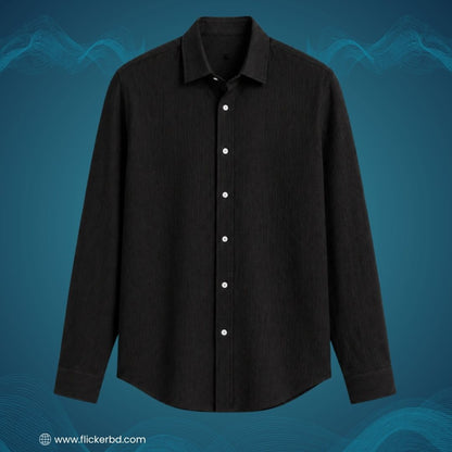 Jet Black Textured Soft Full Sleeve Shirt | F-2010