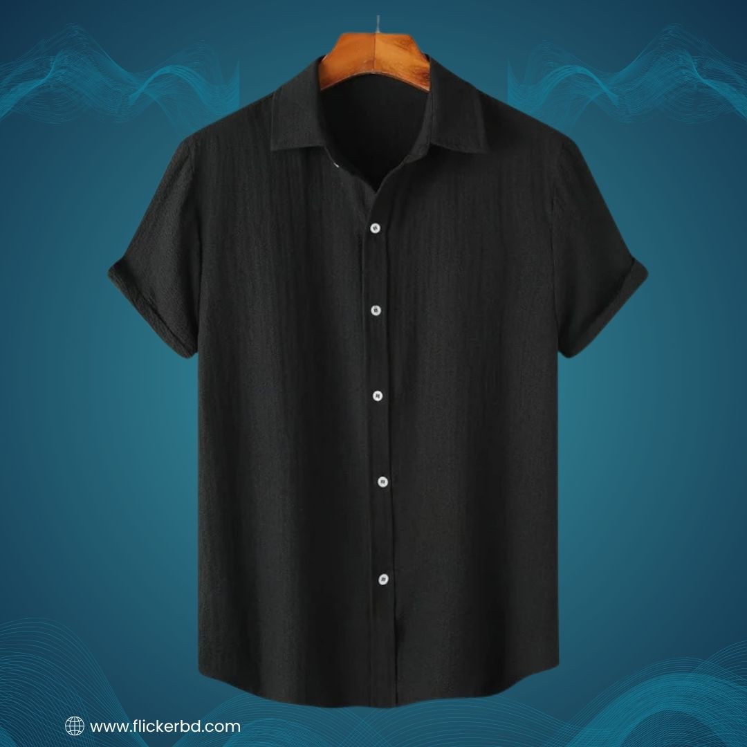 Jet Black Textured Soft Shirt | H-650