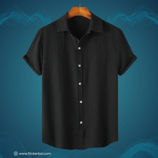 Jet Black Textured Soft Shirt | H-650