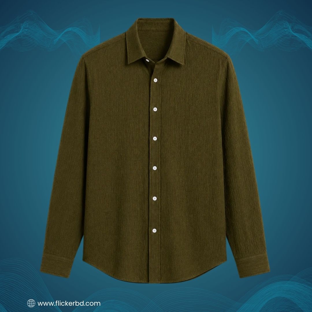 Olive Green Textured Soft Full Sleeve Shirt | F-2013