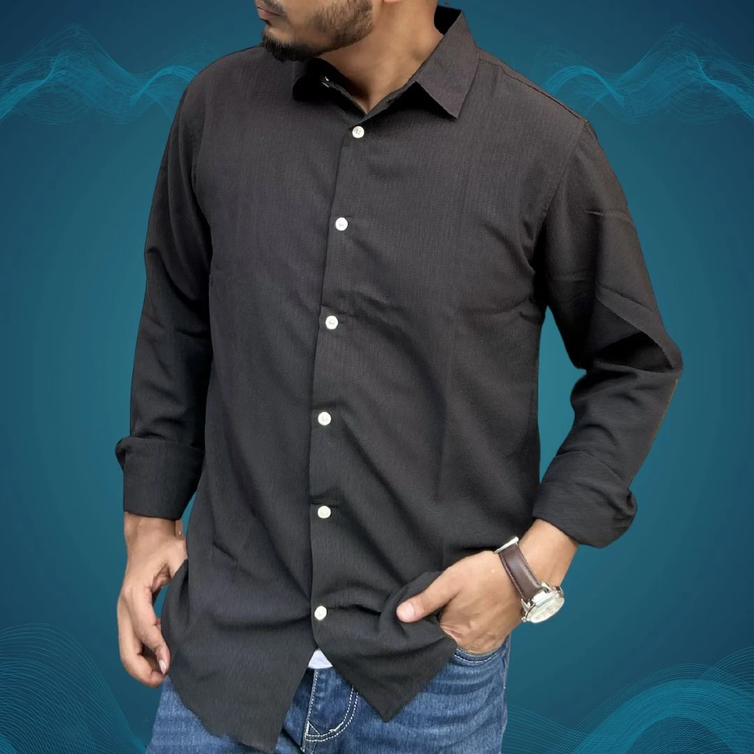 Jet Black Textured Soft Full Sleeve Shirt