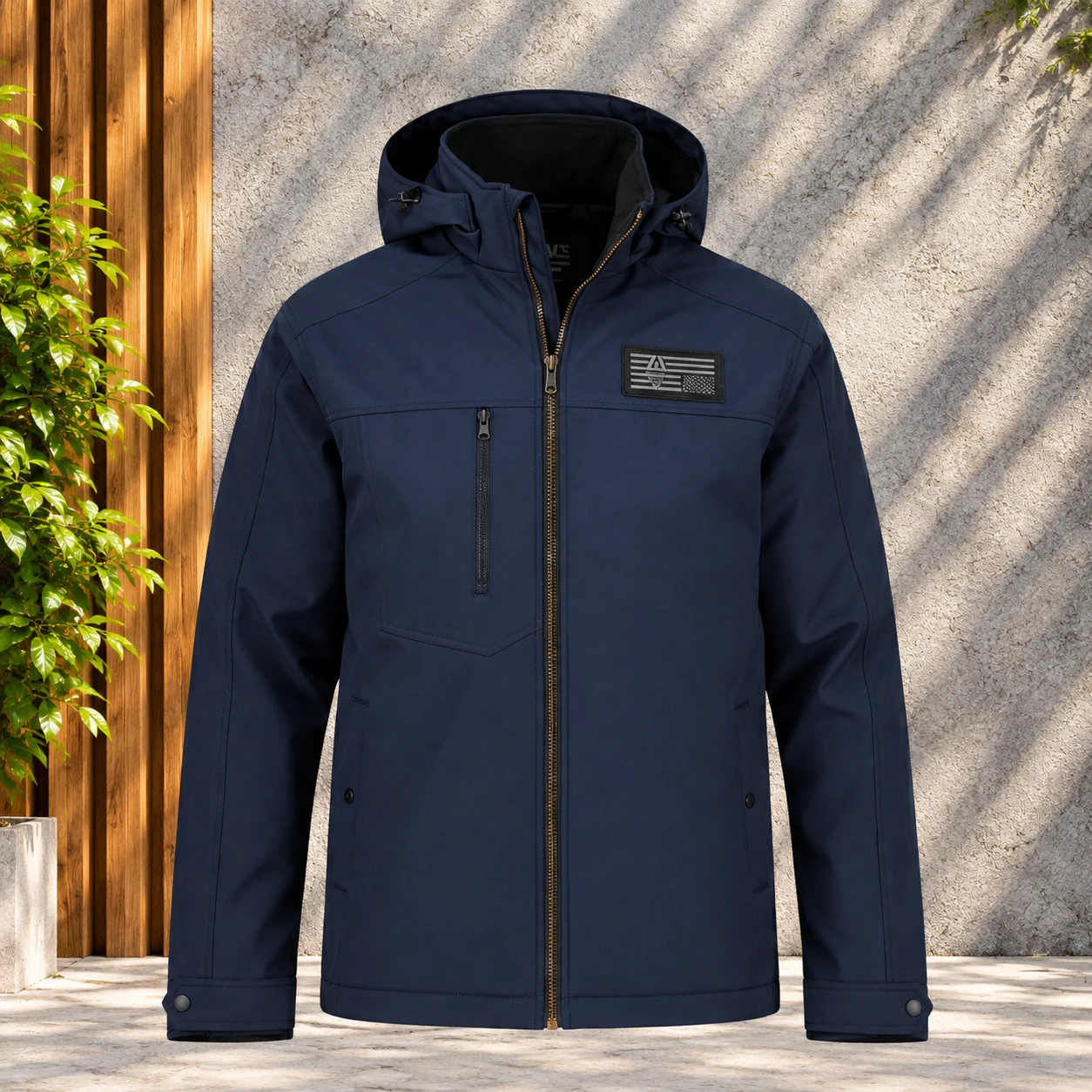 (HD-210) Navy Softshell Hooded Zip Jacket