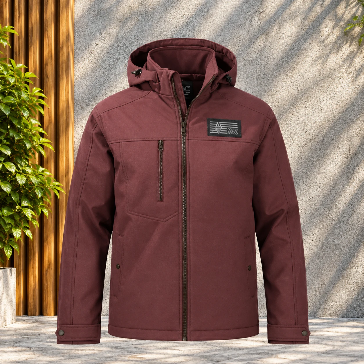 (HD-220)- Maroon Softshell Hooded Zip Jacket