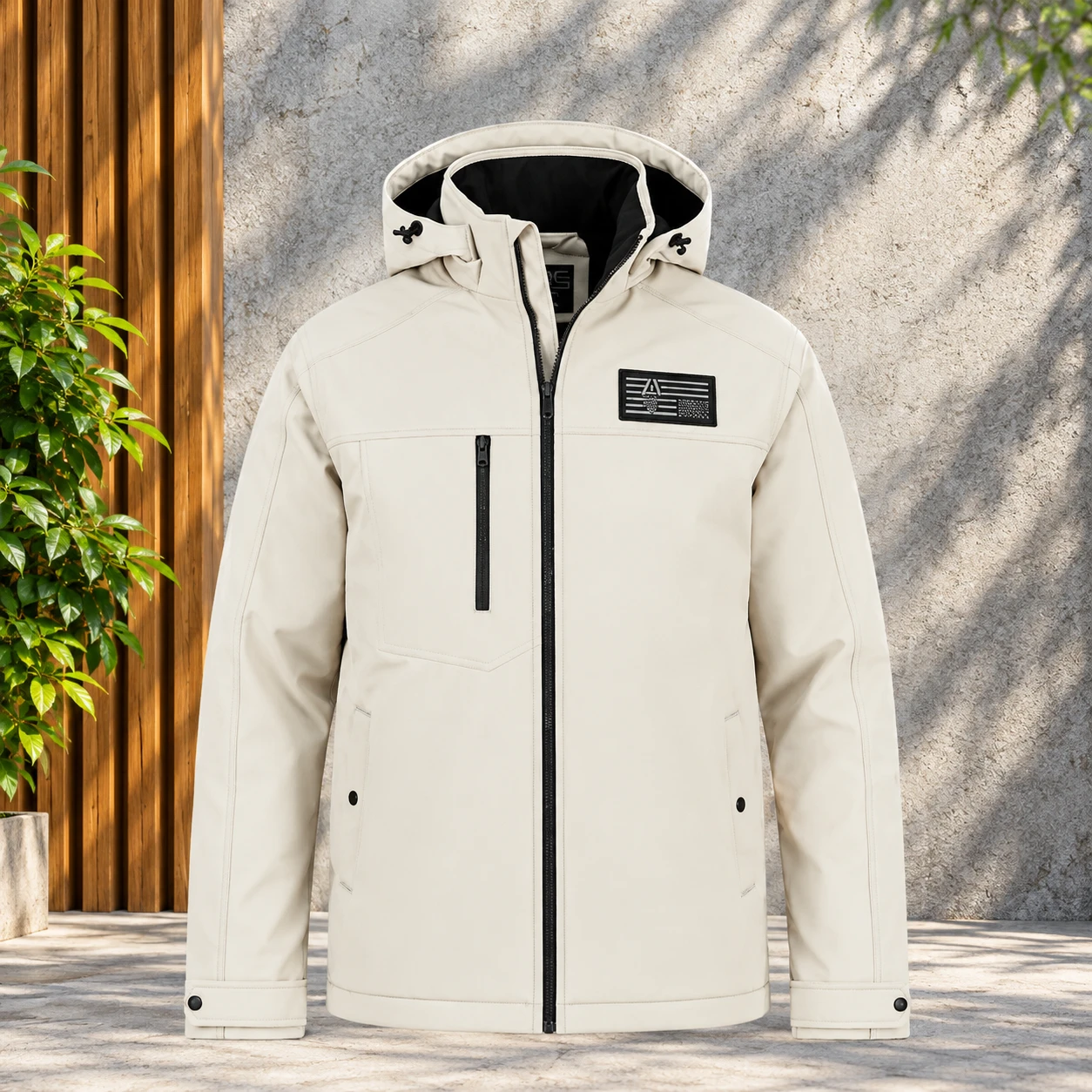 (HD-235) Ivory Softshell Hooded Zip Jacket