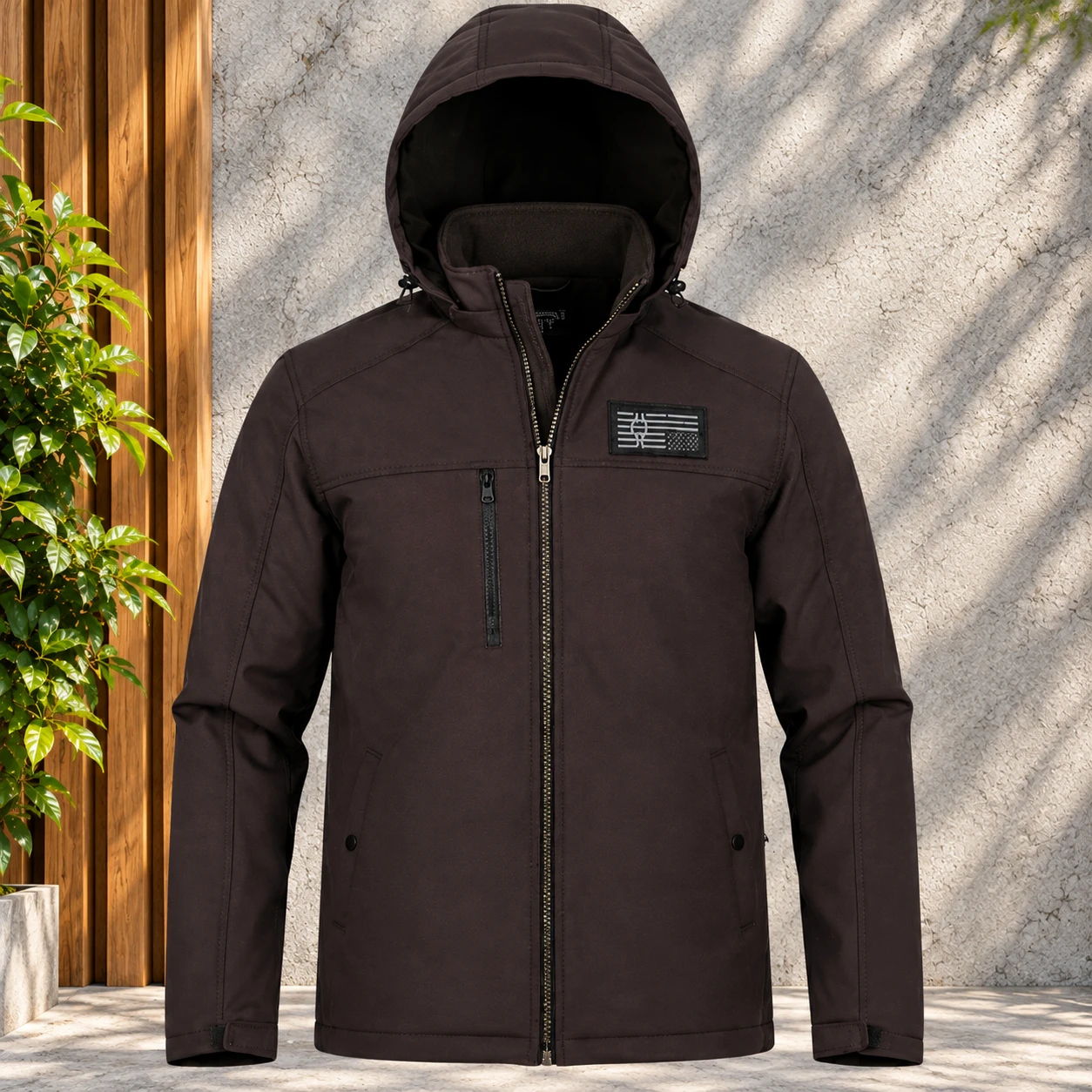 (HD-240) Espresso Softshell Hooded Zip Jacket