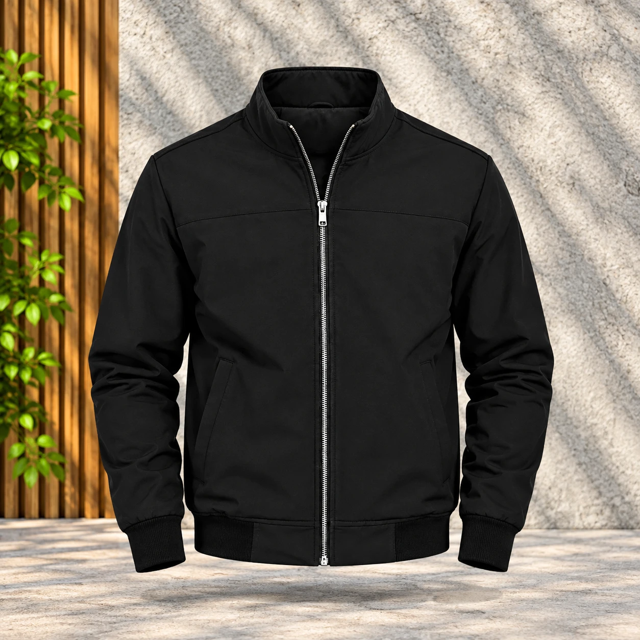 BH-450 | Black Zip-Up Jacket - Bonded Fabric - Contemporary Style