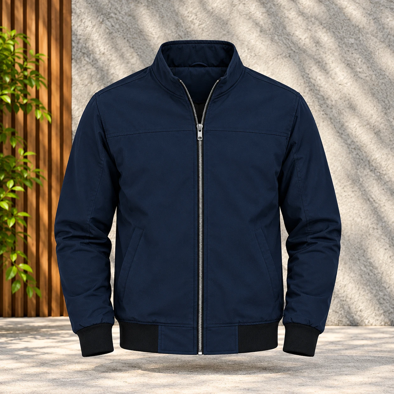 The Smart Layer: Navy Stand-Collar Jacket - Metal Zip - BH-390