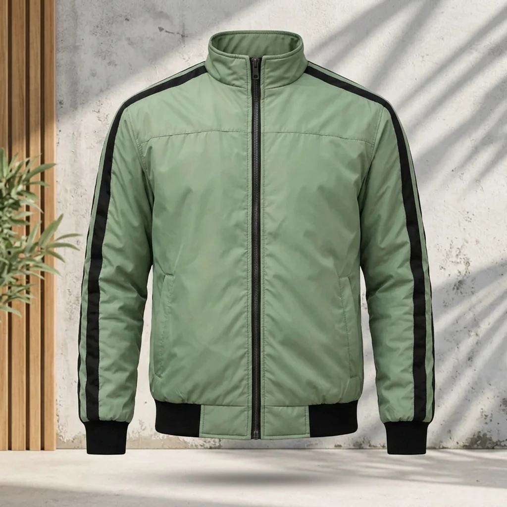 Sage Green Bomber Jacket with Twin-Stripe | ADS-12