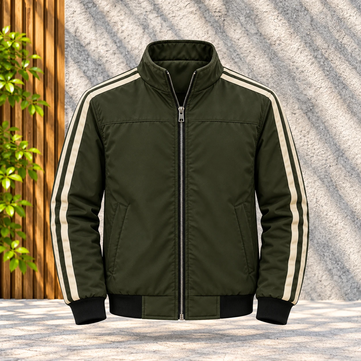 Olive Bomber Jacket with Twin-Stripe | ADS-13