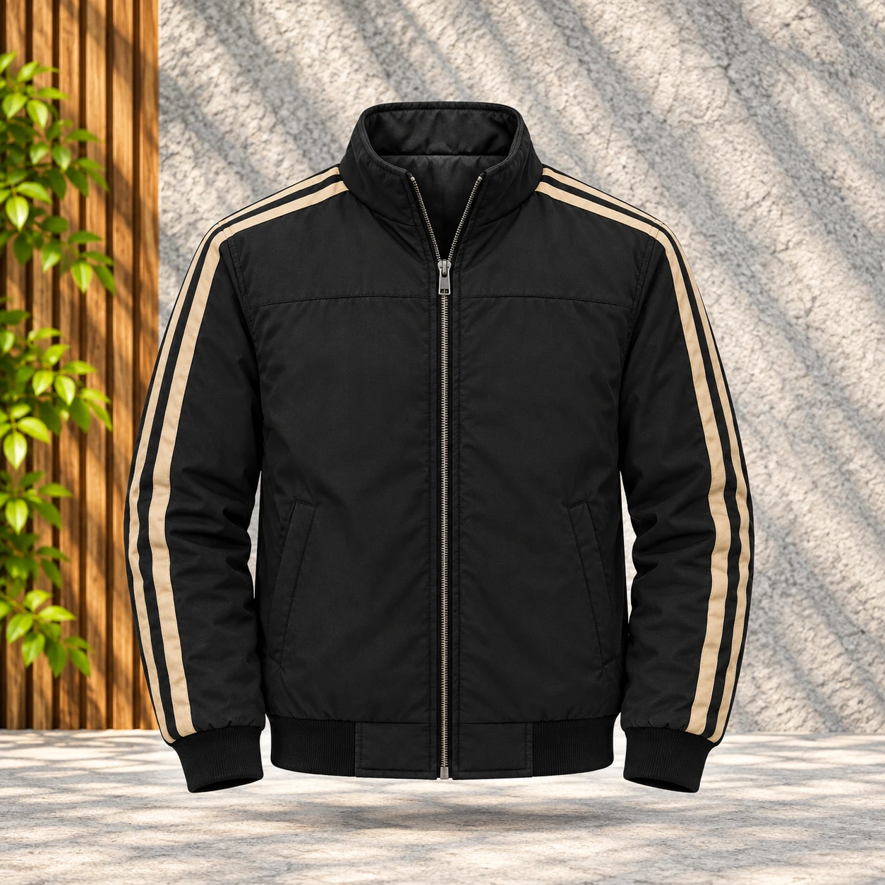 Black Bomber Jacket with Twin-Stripe | ADS-11